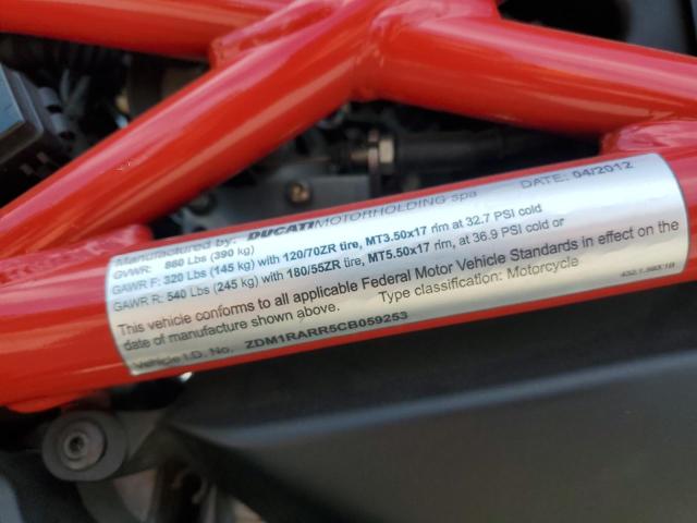 2012 DUCATI MONSTER 11 ZDM1RARR5CB059253