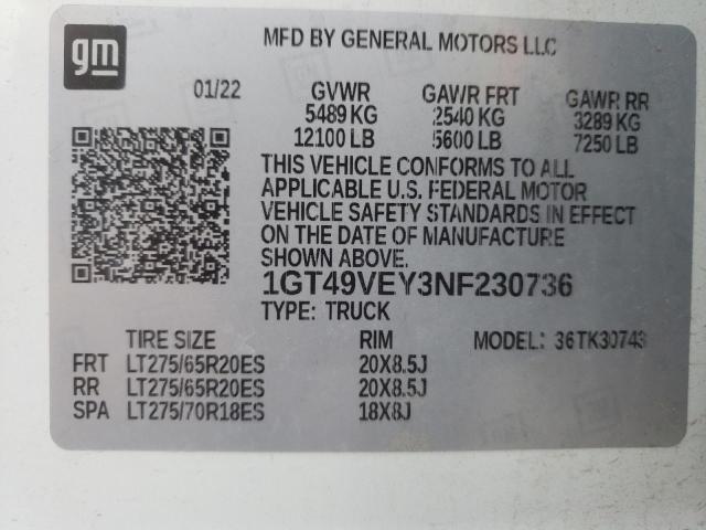 2022 GMC SIERRA K35 - 1GT49VEY3NF230736