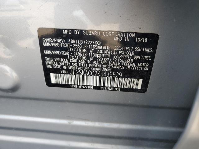 2019 SUBARU FORESTER JF2SKACC2KH436529