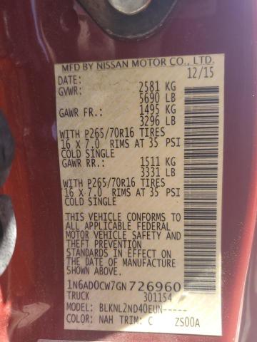 2016 NISSAN FRONTIER S - 1N6AD0CW7GN726960