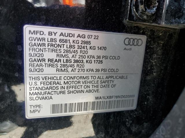 2022 AUDI Q7 PREMIUM WA1LXBF78ND020869  68734774