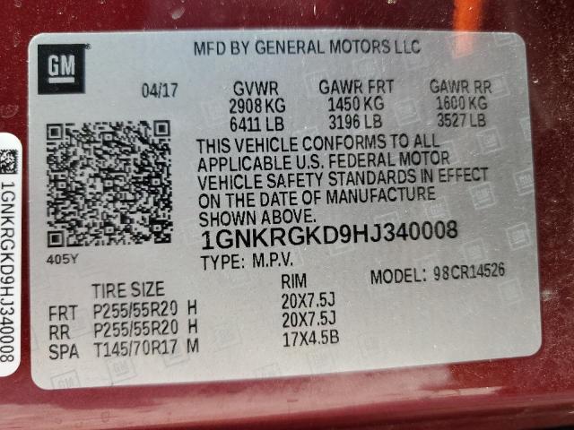 2017 CHEVROLET TRAVERSE L - 1GNKRGKD9HJ340008