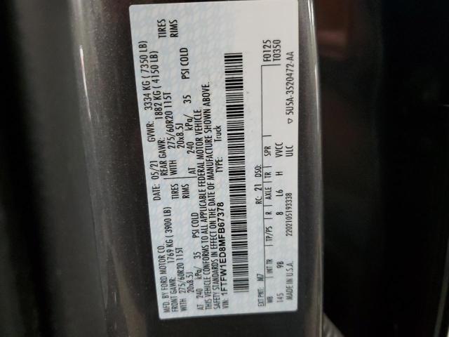 2021 FORD F150 SUPER - 1FTFW1ED8MFB67378