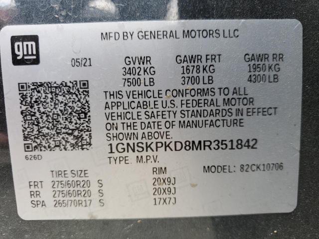 2021 CHEVROLET TAHOE K150 - 1GNSKPKD8MR351842