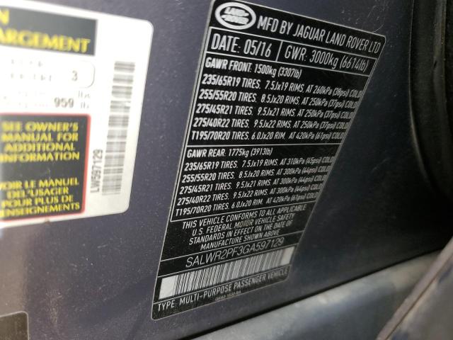 2016 LAND ROVER RANGE ROVE - SALWR2PF3GA597129