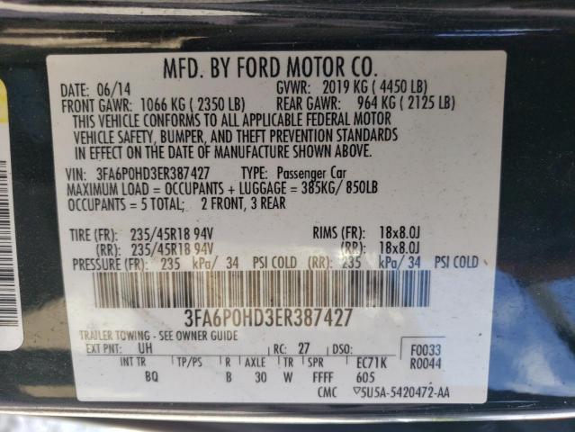 VIN 3FA6P0HD3ER387427 2014 Ford Fusion, SE no.12