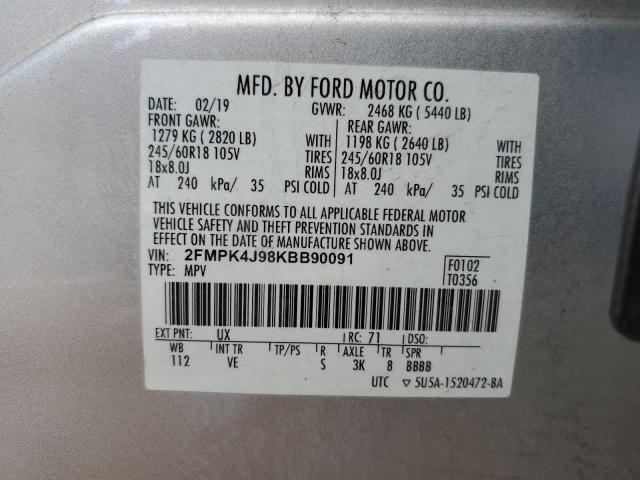 VIN 2FMPK4J98KBB90091 2019 Ford Edge, Sel no.14