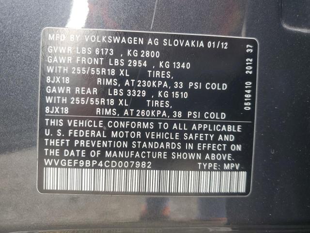 2012 VOLKSWAGEN TOUAREG V6 - WVGEF9BP4CD007982
