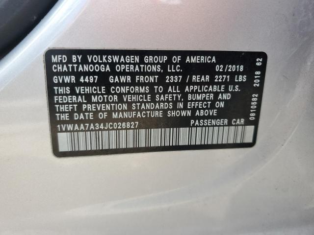 VIN 1VWAA7A34JC026827 2018 Volkswagen Passat, S no.12