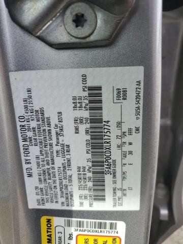 VIN 3FA6P0CDXLR175774 2020 Ford Fusion, Sel no.12