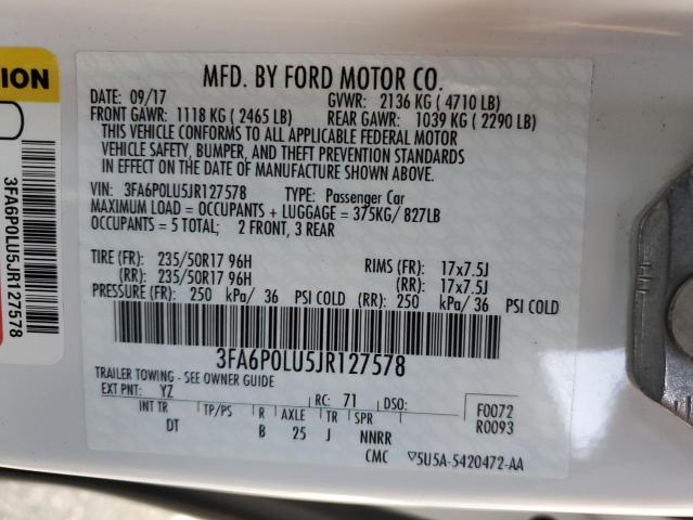 VIN 3FA6P0LU5JR127578 2018 Ford Fusion, Se Hybrid no.12