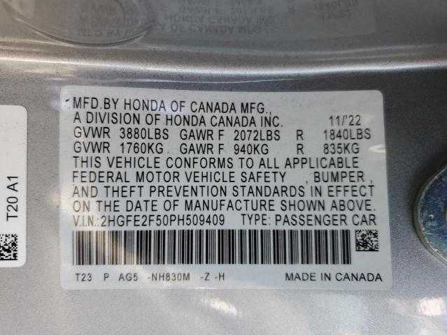 2023 HONDA CIVIC SPOR - 2HGFE2F50PH509409