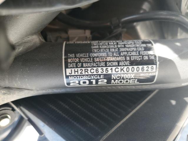2012 HONDA NC700X JH2RC6351CK000629