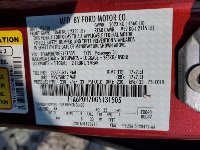 VIN 1FA6P0H70G5131505 2016 Ford Fusion, SE no.12