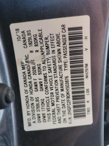 VIN 2HGFC2F80KH503876 2019 Honda Civic, Sport no.12