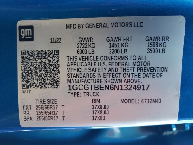 2022 CHEVROLET COLORADO - 1GCGTBEN6N1324917