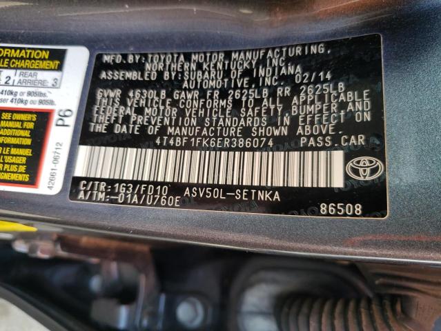 VIN 4T4BF1FK6ER386074 2014 Toyota Camry, L no.12