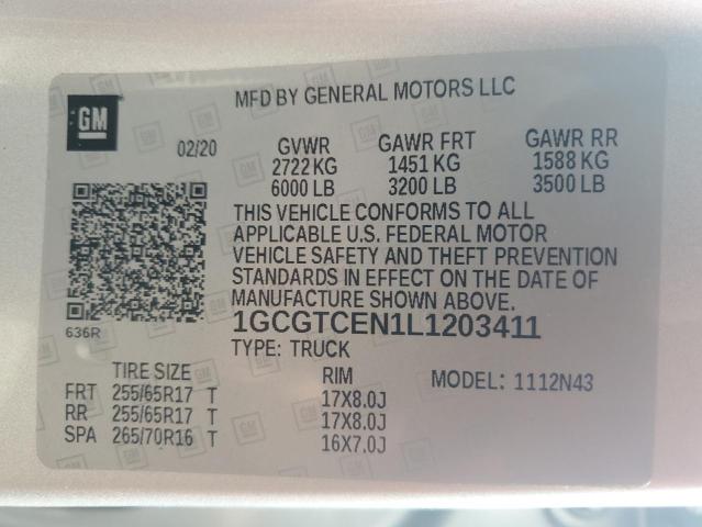 2020 CHEVROLET COLORADO L - 1GCGTCEN1L1203411