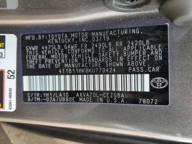 2019 TOYOTA CAMRY L - 4T1B11HK8KU770424