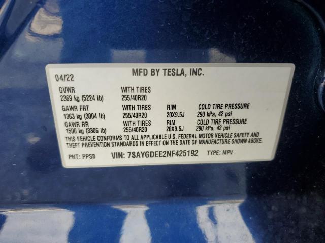 2022 TESLA MODEL Y - 7SAYGDEE2NF425192