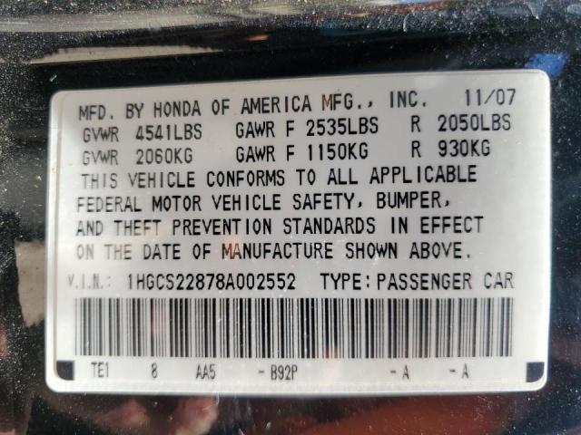 2008 HONDA ACCORD EXL 1HGCS22878A002552  66616984