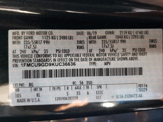 2019 FORD ESCAPE SE - 1FMCU9GD9KUC36636