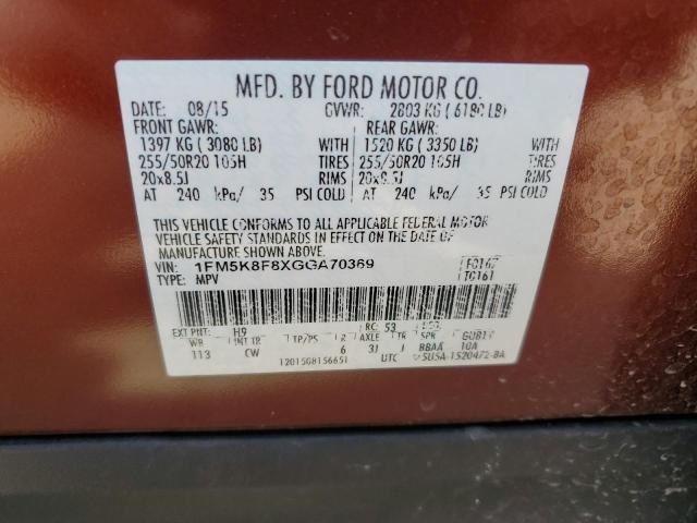 2016 FORD EXPLORER L - 1FM5K8F8XGGA70369