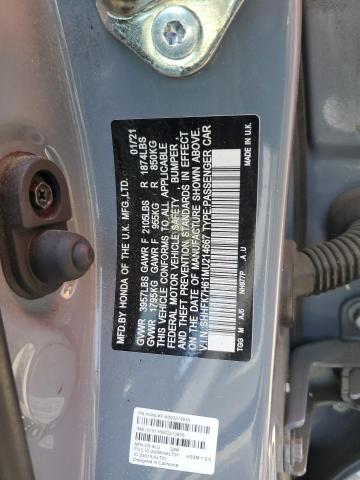 VIN SHHFK7H61MU214667 2021 Honda Civic, EX no.12