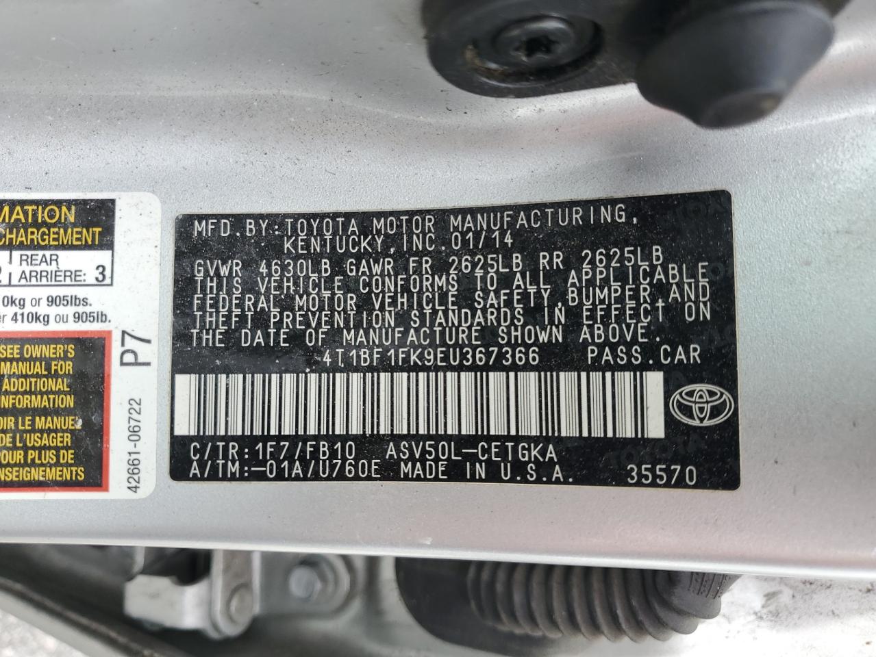 Lot #2828578193 2014 TOYOTA CAMRY L