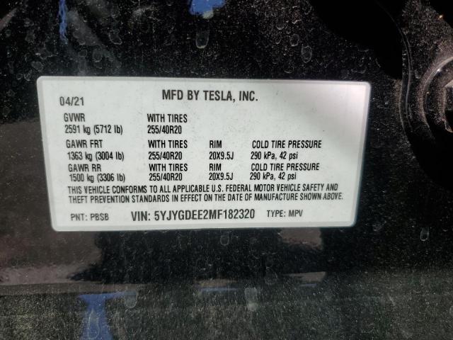 VIN 5YJYGDEE2MF182320 2021 Tesla MODEL Y no.12