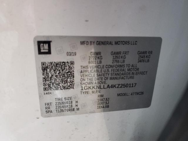 VIN 1GKKNLLA4KZ250117 2019 GMC Acadia, Sle no.13