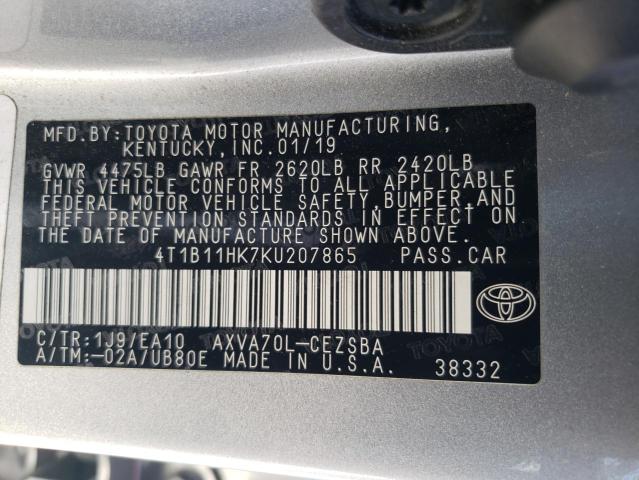 VIN 4T1B11HK7KU207865 2019 Toyota Camry, L no.12