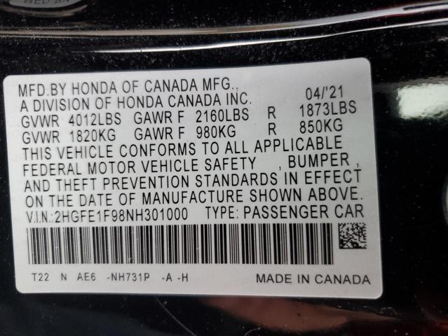 2022 HONDA CIVIC TOUR - 2HGFE1F98NH301000