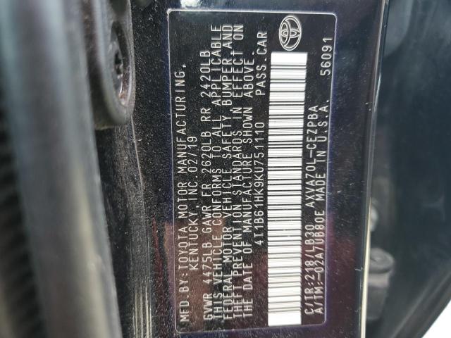 VIN 4T1B61HK9KU751110 2019 Toyota Camry, Xse no.12