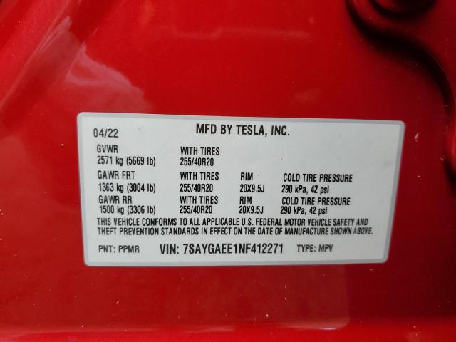 2022 TESLA MODEL Y - 7SAYGAEE1NF412271