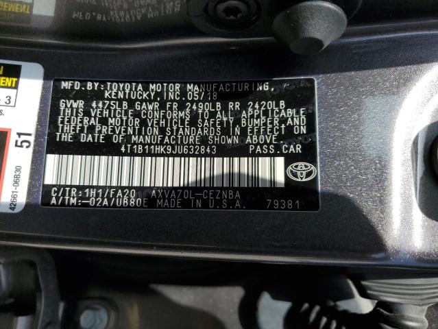 VIN 4T1B11HK9JU632843 2018 Toyota Camry, L no.12