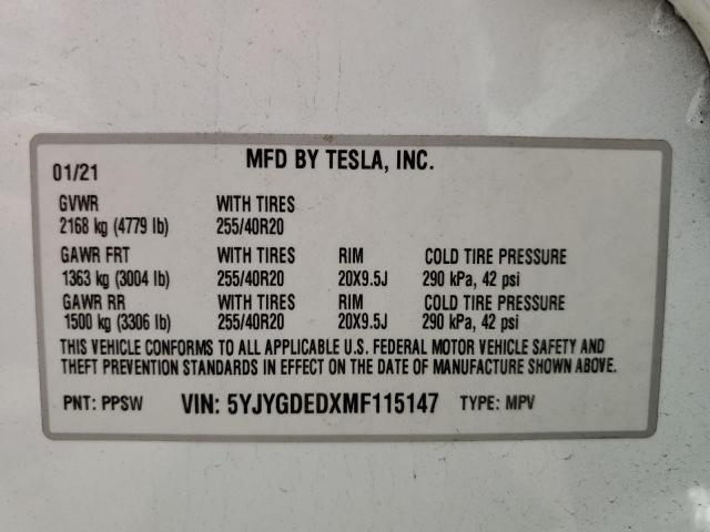 VIN 5YJYGDEDXMF115147 2021 Tesla MODEL Y no.12