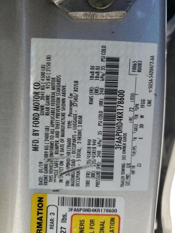 VIN 3FA6P0HD4KR178600 2019 Ford Fusion, SE no.13