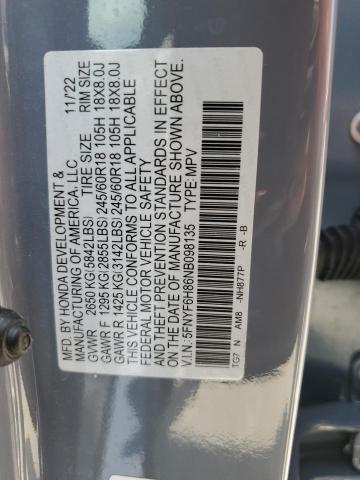 2022 HONDA PILOT TRAI 5FNYF6H86NB098135