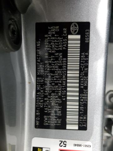 VIN 4T1G11AK8MU599998 2021 Toyota Camry, SE no.12