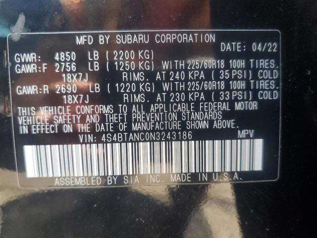 2022 SUBARU OUTBACK - 4S4BTANC0N3243186
