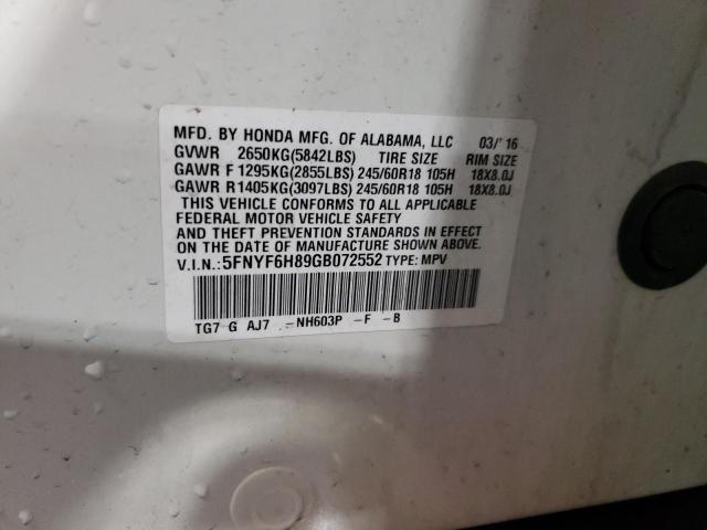 2016 HONDA PILOT EXL - 5FNYF6H89GB072552