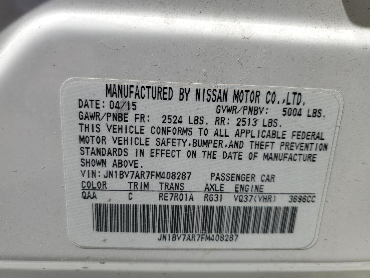 Lot #2921814501 2015 INFINITI Q50 BASE