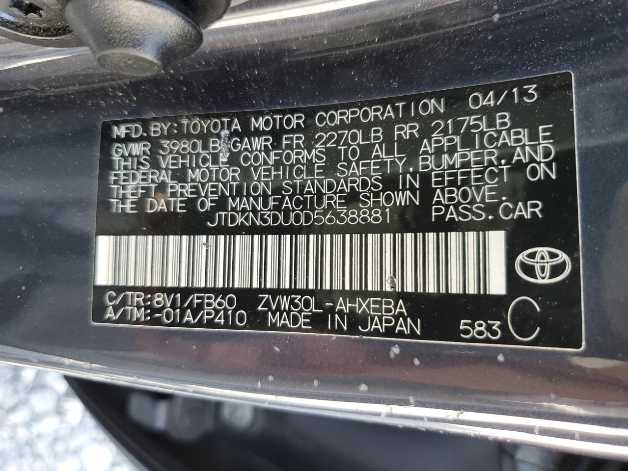 Lot #2806863706 2013 TOYOTA PRIUS