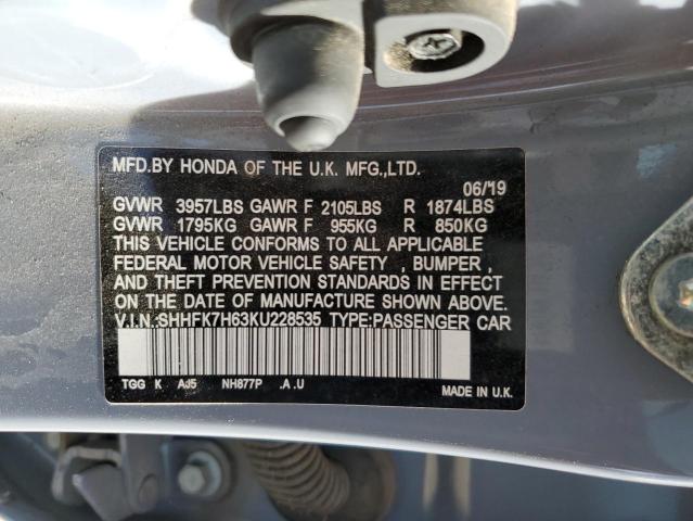 2019 HONDA CIVIC EX - SHHFK7H63KU228535
