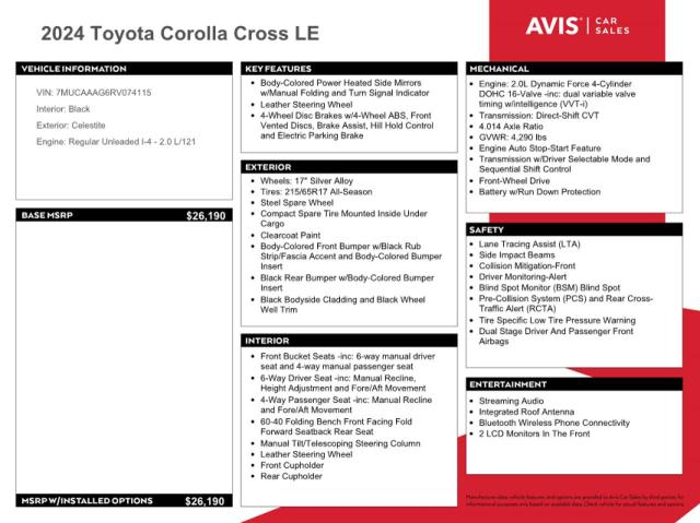 2024 TOYOTA COROLLA CR - 7MUCAAAG6RV074115