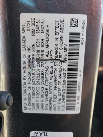 VIN 2HKRW2H51MH663121 2021 HONDA CRV no.12