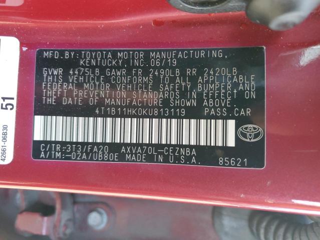 2019 TOYOTA CAMRY L - 4T1B11HK0KU813119
