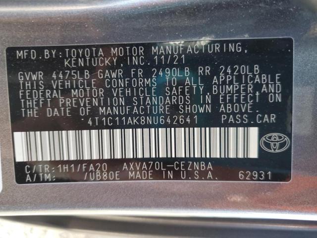 VIN 4T1C11AK8NU642641 2022 Toyota Camry, LE no.12