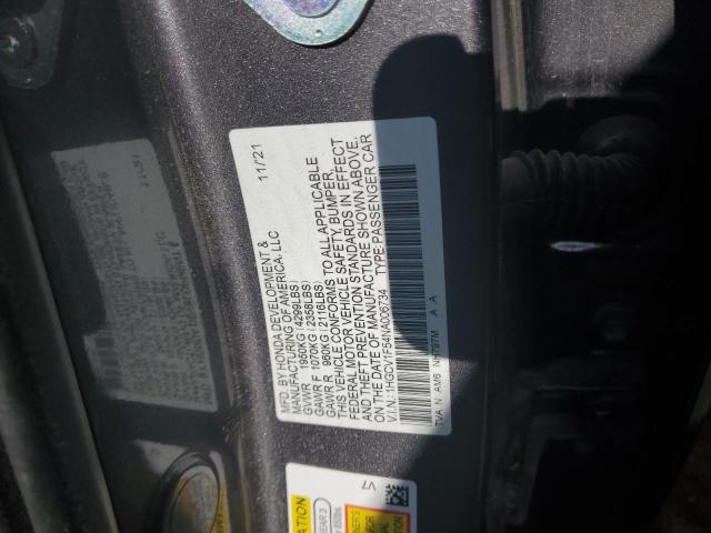 VIN 1HGCV1F54NA006734 2022 Honda Accord, Exl no.12